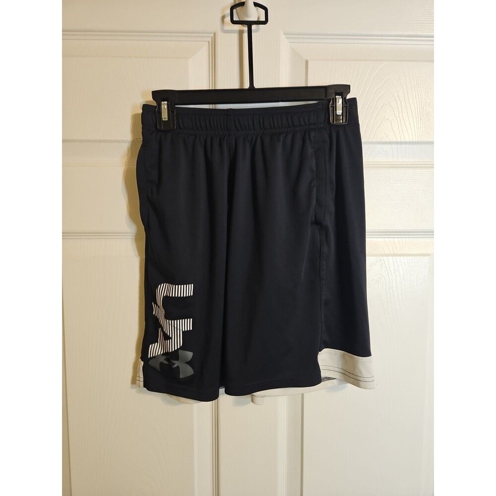 Under Armour Shorts Youth Large YLG Black White Pockets Drawstring Gym Loose